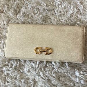 Salvatore Ferragamo Cream Wallet with Gold-Tone Hardware